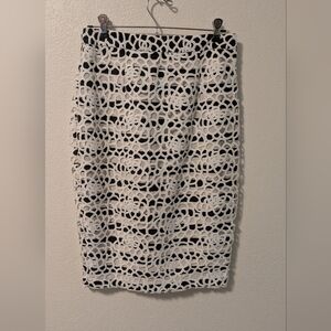 Portmans Black and White Midi Skirt with Crochet Overlay
